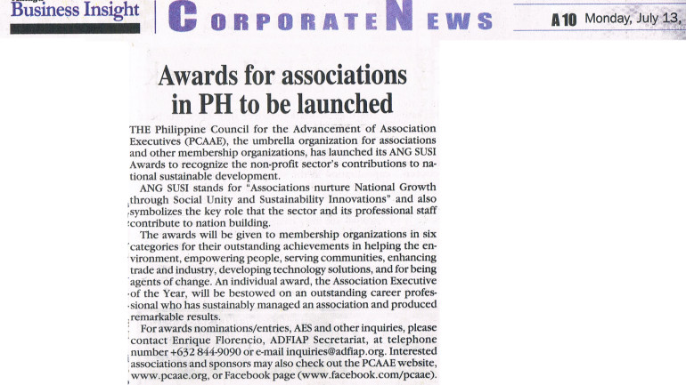 Awards for associations in PH to be launched