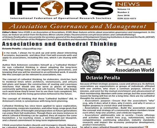 PCAAE column article featured in IFORS newsletter